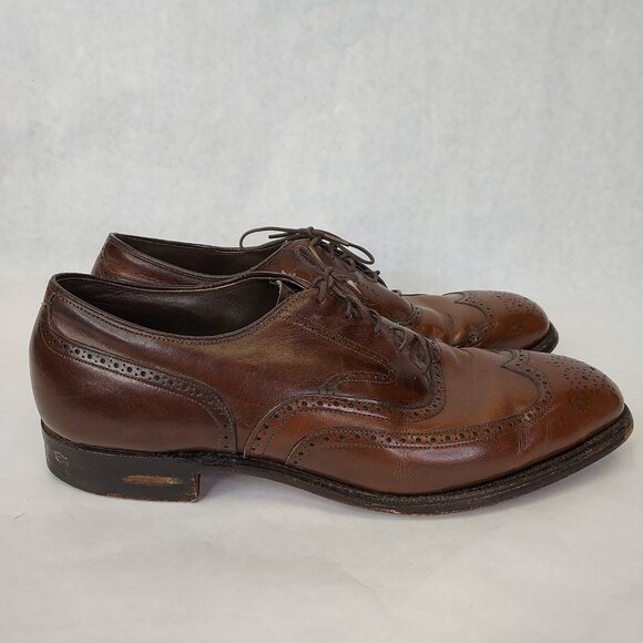 Johnston & Murphy Brogue Oxford Wingtip Men 8 Leather Crown Aristocraft BROWN - Picture 7 of 16